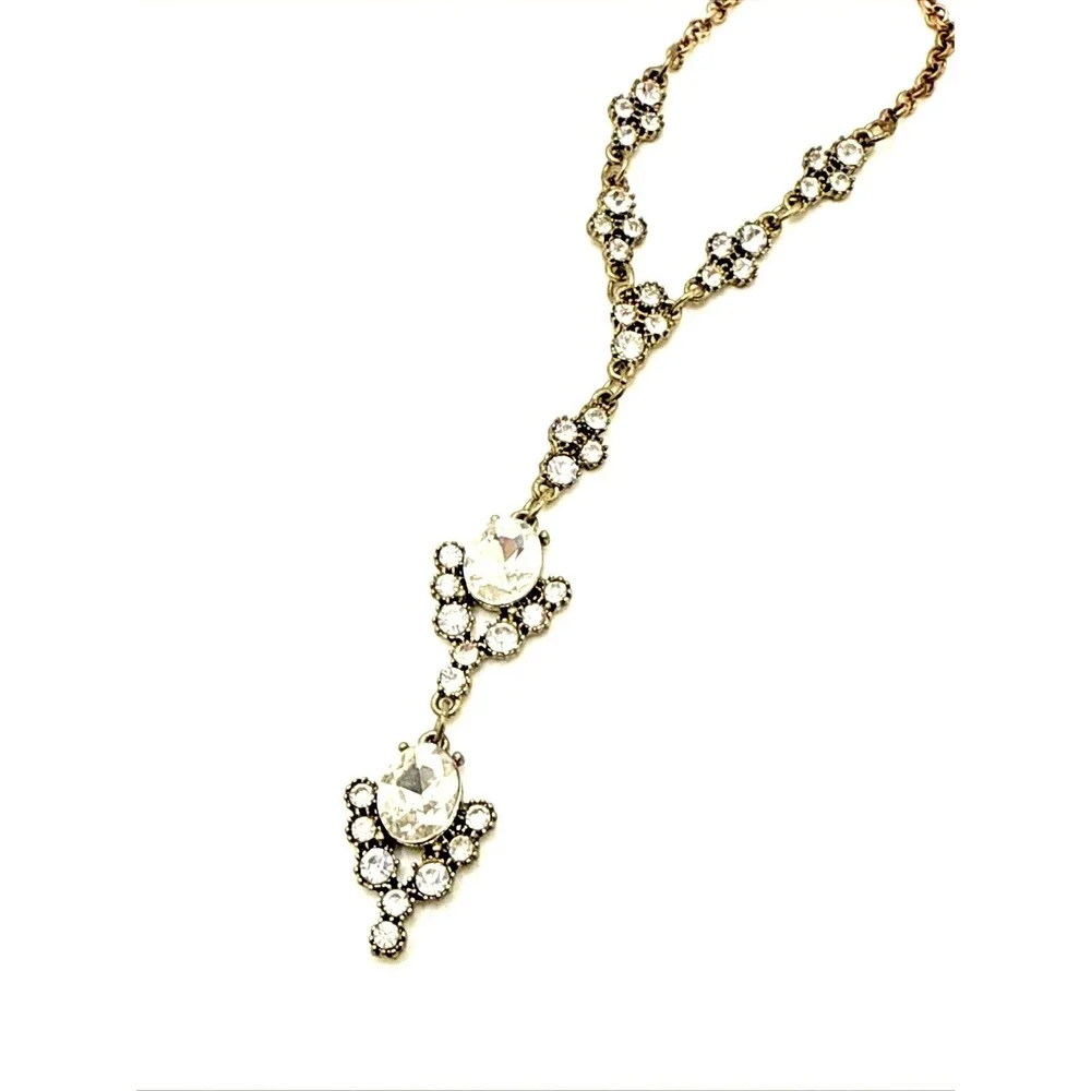 SPRING STREET Cubic Zirconia Y Drop Necklace Gold Tone Crystal Revival 16-18